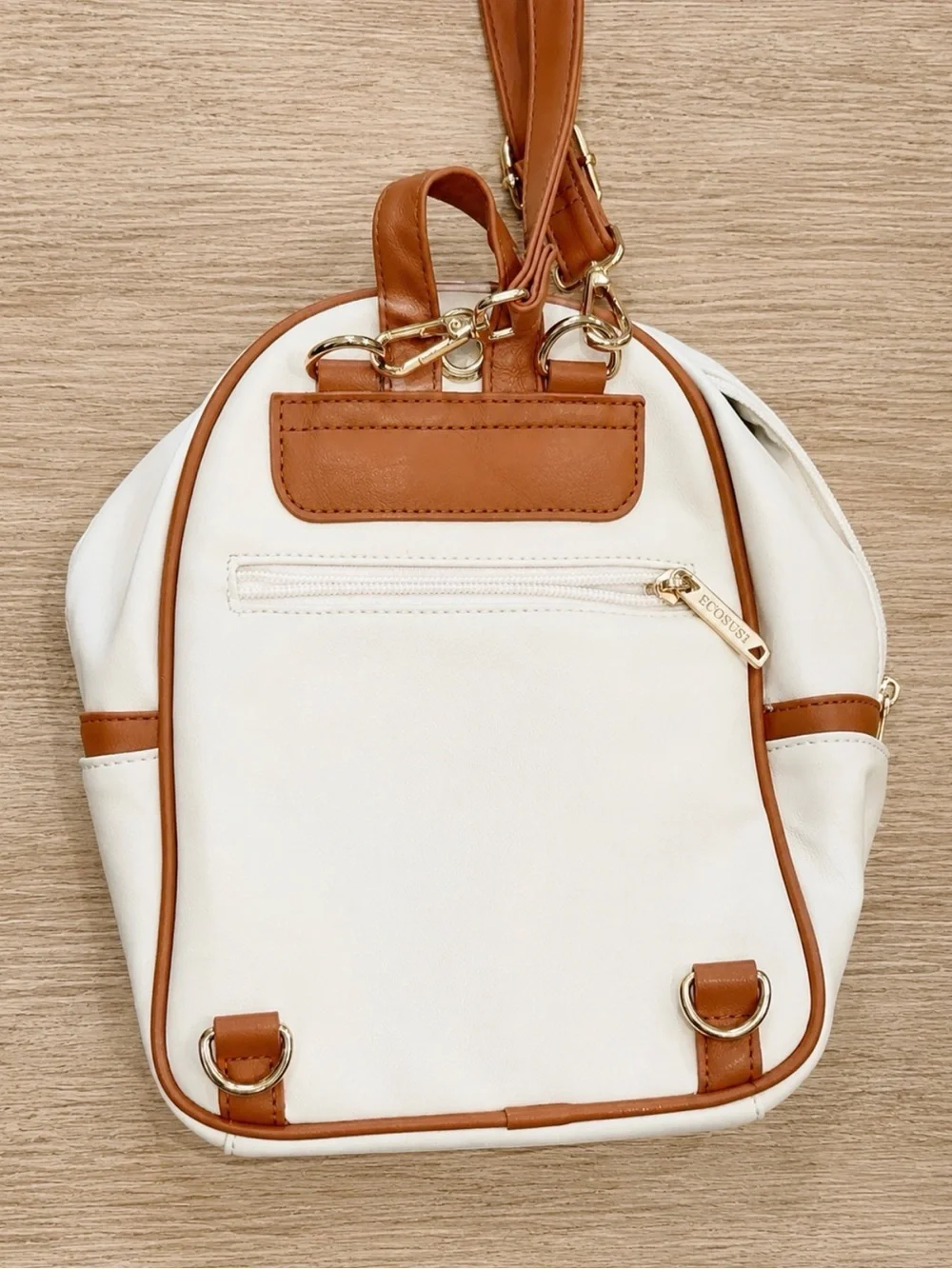 Ecosusi White & Tan Mini Backpack with Bow Accent